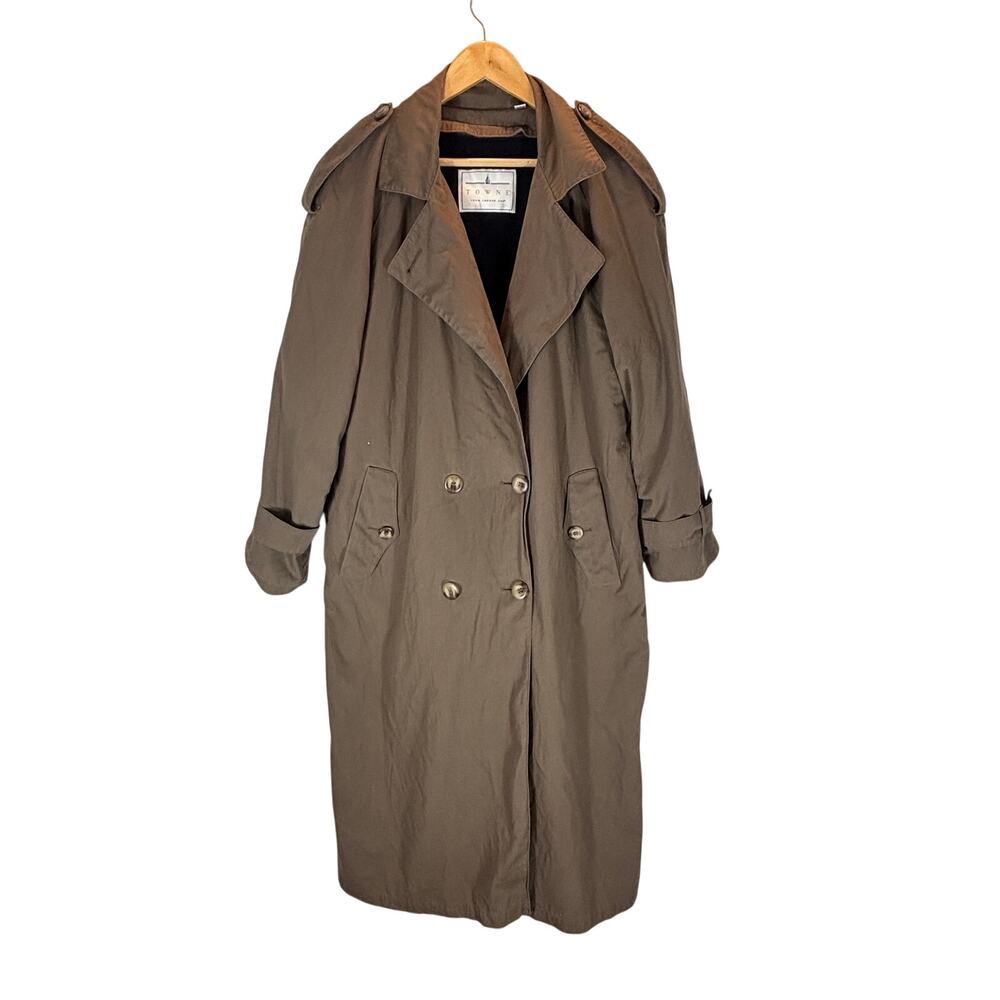 Vintage Towne by London Fog Trench Coat Womens 18 Reg Brown Belted Made in USA
